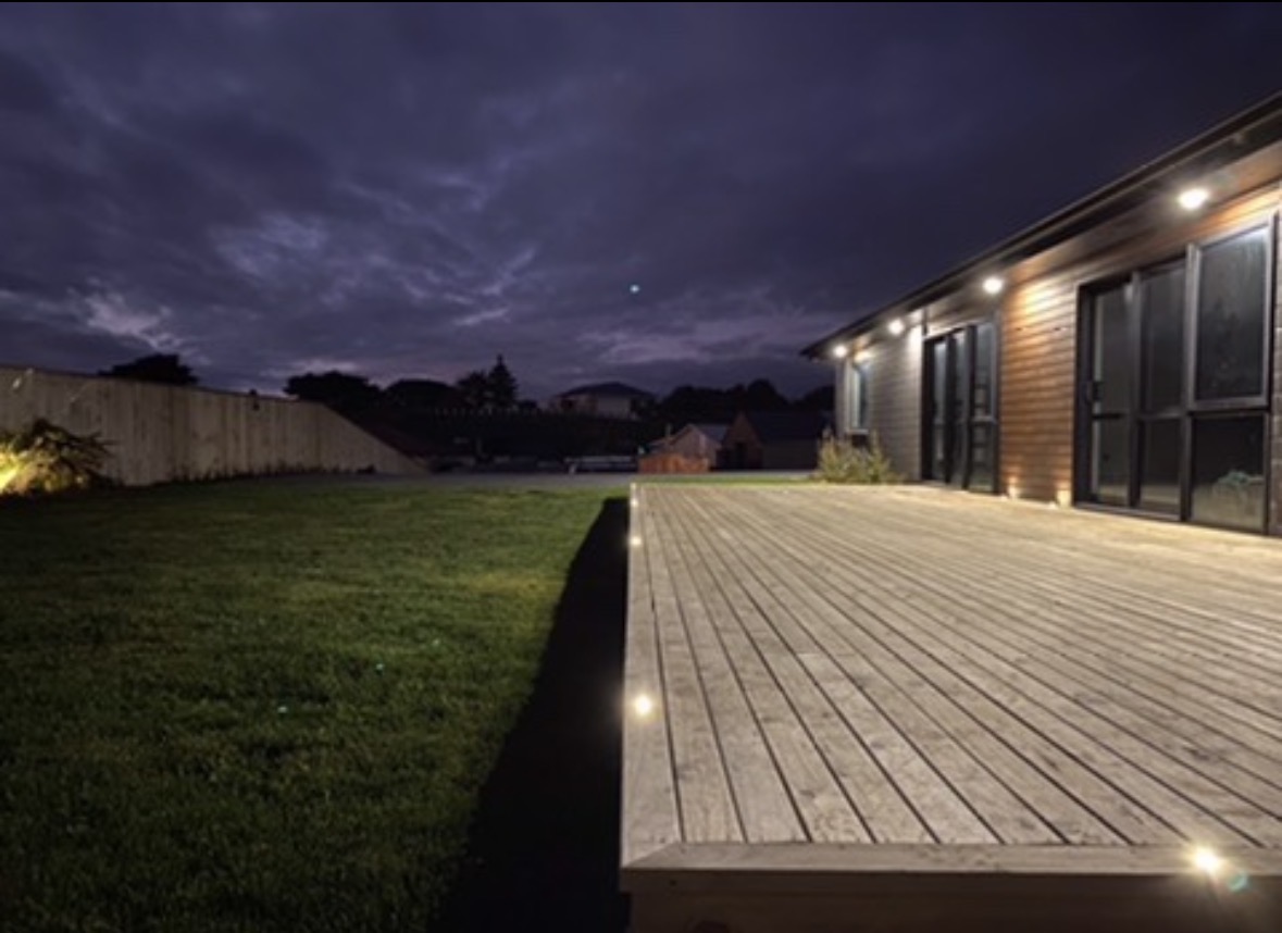 Outdoor deck and garden lighting installation on new build Whanganui by Boyd Electrical